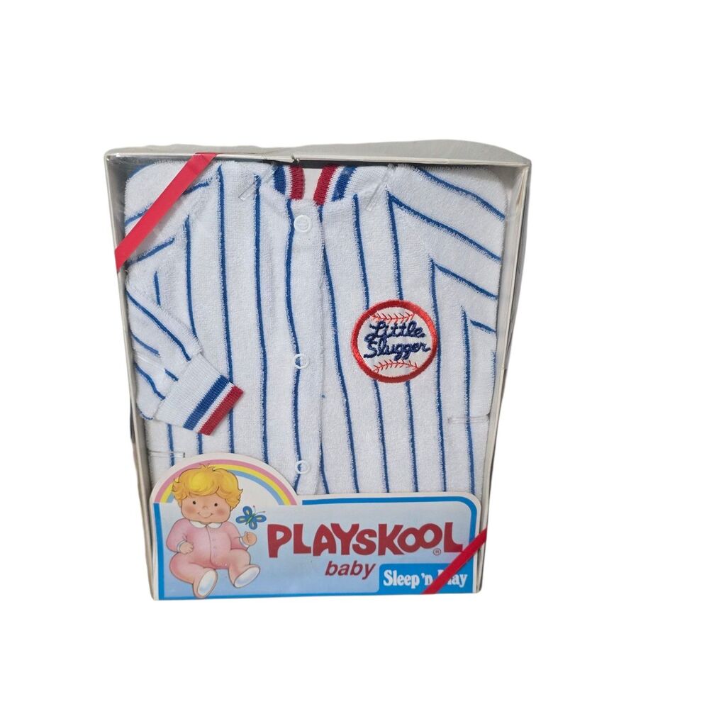 Vintage 90s Playskool Sleep N’ Play Baseball Striped “Little Slugger” MEDIUM